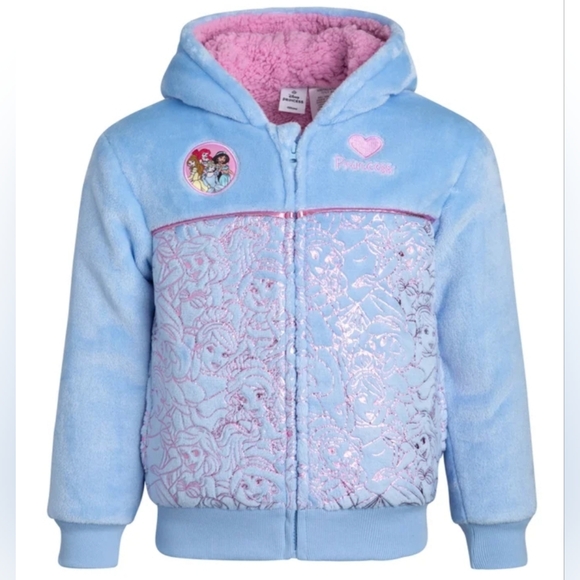New! Kids' Disney Princess Blue Toddler Girls Zipper Plush Hoodie Pockets Size 5 - Picture 5 of 5